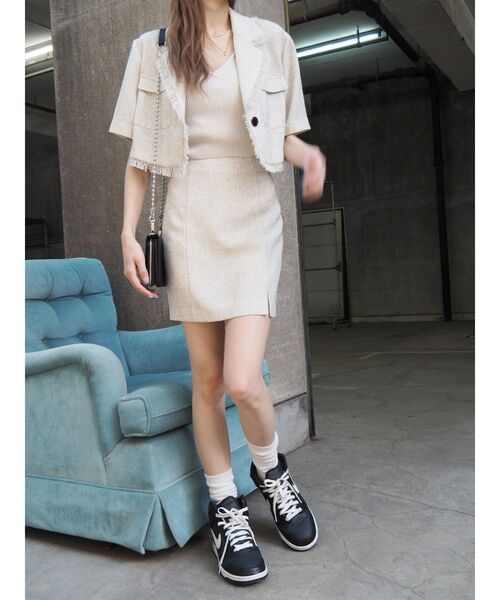 EVRIS（エヴリス）の「サマーツイードミニスカート【セットアップ着用可能】（スカート・レディース・ブラック/ホワイト/グリーン・SMALL/MEDIUM）」の20枚目の写真