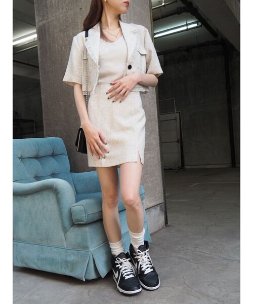 EVRIS（エヴリス）の「サマーツイードミニスカート【セットアップ着用可能】（スカート・レディース・ブラック/ホワイト/グリーン・SMALL/MEDIUM）」の21枚目の写真