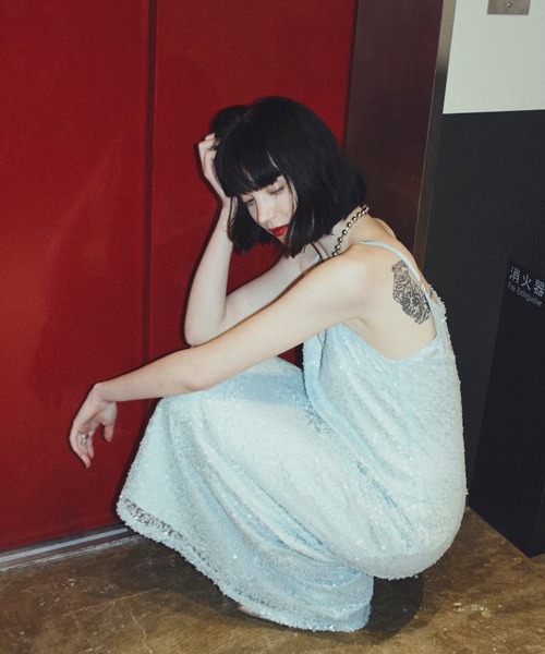 musubore（ムスボレ）の「【 select 】glitter spangle camisole OP / グリッタースパンコールワンピ（ワンピース・レディース・ブルー/ブラック・FREE）」の14枚目の写真