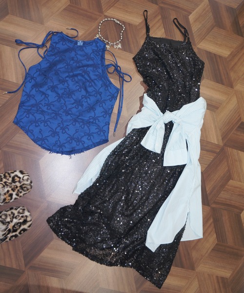 musubore（ムスボレ）の「【 select 】glitter spangle camisole OP / グリッタースパンコールワンピ（ワンピース・レディース・ブルー/ブラック・FREE）」の16枚目の写真
