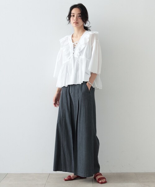 GALLEST（ギャレスト）の「◆ダンガリーワイドタックパンツ（その他パンツ・レディース・サックスブルー/チャコールグレー・36/38/40）」の3枚目の写真