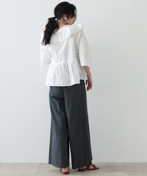 GALLEST（ギャレスト）の「◆ダンガリーワイドタックパンツ（その他パンツ・レディース・サックスブルー/チャコールグレー・36/38/40）」の5枚目の写真