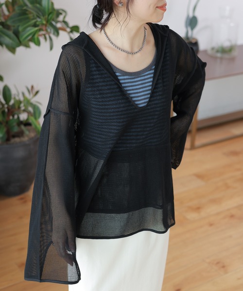 LEPSIM（レプシィム）の「メッシュフーディー　114459（パーカー・レディース・ブラック/サックスブルー/キナリ・FREE）」の3枚目の写真