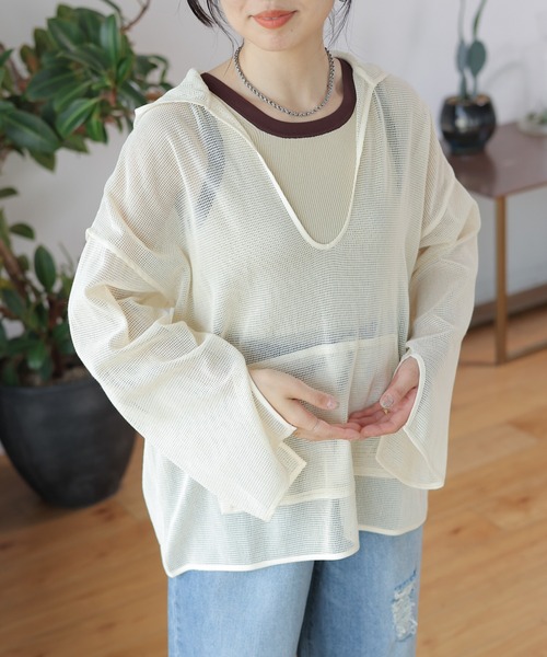 LEPSIM（レプシィム）の「メッシュフーディー　114459（パーカー・レディース・ブラック/サックスブルー/キナリ・FREE）」の5枚目の写真