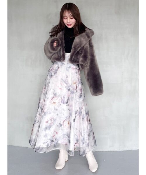 MERCURYDUO（マーキュリーデュオ）の「アートフラワープリントフレアスカート（スカート・レディース・アイボリー/グレー/ピンク・MEDIUM/SMALL）」の5枚目の写真