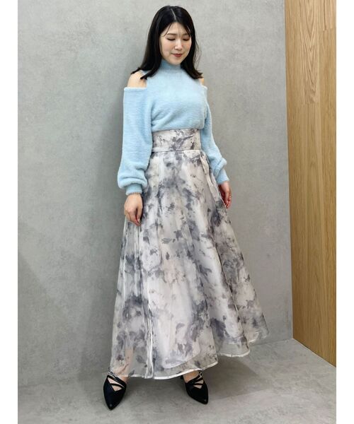 MERCURYDUO（マーキュリーデュオ）の「アートフラワープリントフレアスカート（スカート・レディース・アイボリー/グレー/ピンク・MEDIUM/SMALL）」の7枚目の写真