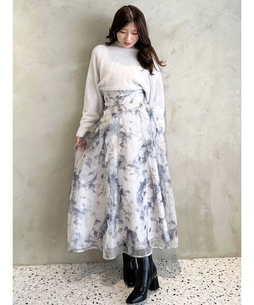 MERCURYDUO（マーキュリーデュオ）の「アートフラワープリントフレアスカート（スカート・レディース・アイボリー/グレー/ピンク・MEDIUM/SMALL）」の9枚目の写真