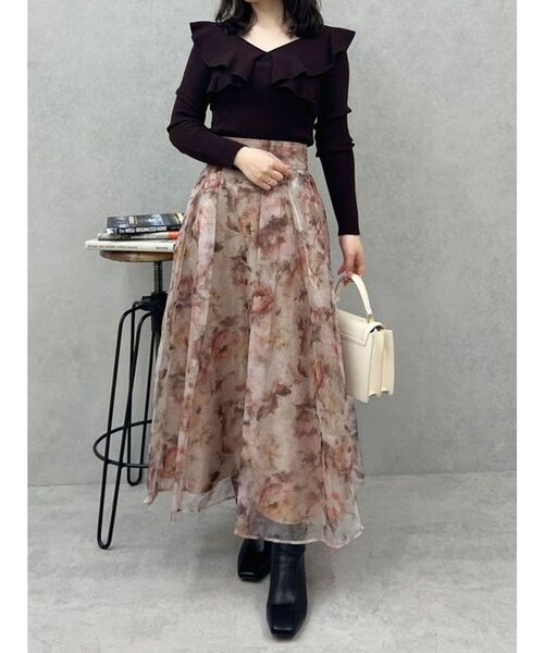 MERCURYDUO（マーキュリーデュオ）の「アートフラワープリントフレアスカート（スカート・レディース・アイボリー/グレー/ピンク・MEDIUM/SMALL）」の12枚目の写真