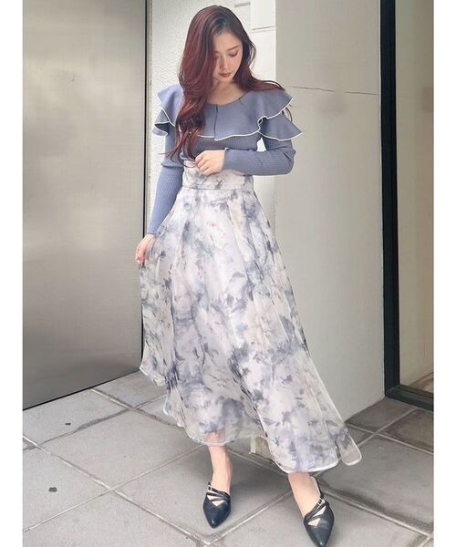 MERCURYDUO（マーキュリーデュオ）の「アートフラワープリントフレアスカート（スカート・レディース・アイボリー/グレー/ピンク・MEDIUM/SMALL）」の13枚目の写真