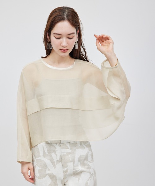 ROPE'（ロペ）の「シアーライトカーディーライク羽織りシャツ（シャツ/ブラウス・レディース・ブラック/オフホワイト・FREE）」の2枚目の写真