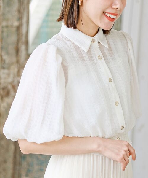 シアーチェックバルーンスリーブブラウス（シャツ/ブラウス