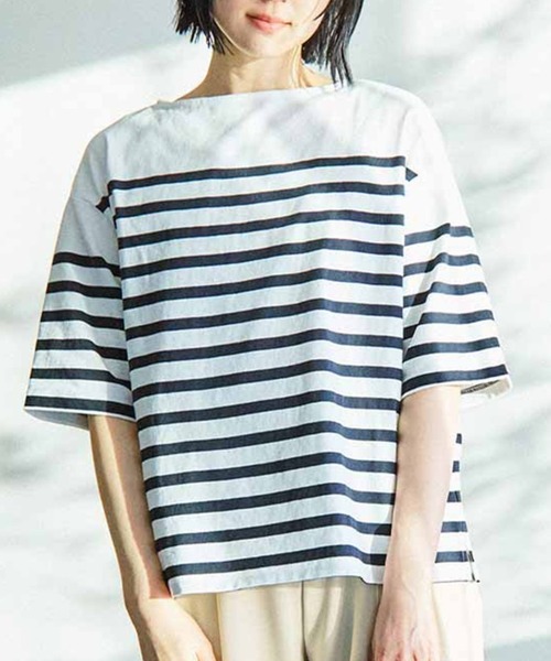 THREE FIFTY STANDARD(スリーフィフティースタンダード)の「THREE FIFTY STANDARD パネルボーダーTシャツ(Tシャツ/カットソー・レディース・ホワイト×グリーン/ホワイト×ブルー/ホワイト×ブラック・MEDIUM/LARGE/XX-LARGE)」の1枚目の写真