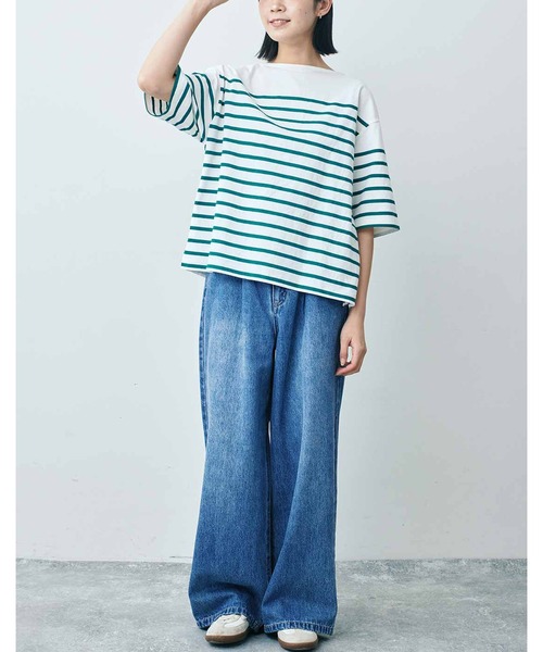 THREE FIFTY STANDARD(スリーフィフティースタンダード)の「THREE FIFTY STANDARD パネルボーダーTシャツ(Tシャツ/カットソー・レディース・ホワイト×グリーン/ホワイト×ブルー/ホワイト×ブラック・MEDIUM/LARGE/XX-LARGE)」の15枚目の写真