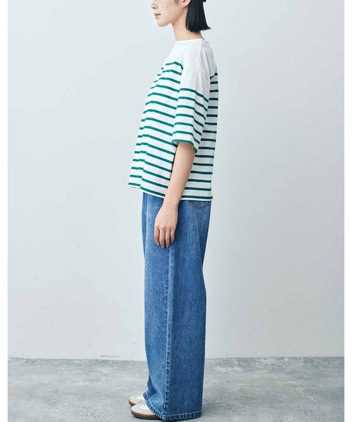 THREE FIFTY STANDARD(スリーフィフティースタンダード)の「THREE FIFTY STANDARD パネルボーダーTシャツ(Tシャツ/カットソー・レディース・ホワイト×グリーン/ホワイト×ブルー/ホワイト×ブラック・MEDIUM/LARGE/XX-LARGE)」の17枚目の写真