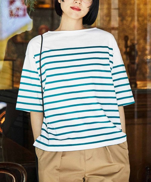 THREE FIFTY STANDARD(スリーフィフティースタンダード)の「THREE FIFTY STANDARD パネルボーダーTシャツ(Tシャツ/カットソー・レディース・ホワイト×グリーン/ホワイト×ブルー/ホワイト×ブラック・MEDIUM/LARGE/XX-LARGE)」の14枚目の写真