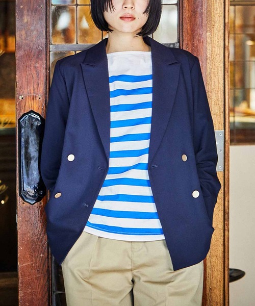 THREE FIFTY STANDARD(スリーフィフティースタンダード)の「THREE FIFTY STANDARD パネルボーダーTシャツ(Tシャツ/カットソー・レディース・ホワイト×グリーン/ホワイト×ブルー/ホワイト×ブラック・MEDIUM/LARGE/XX-LARGE)」の4枚目の写真