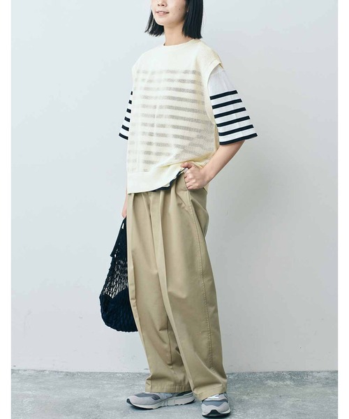 tシャツ ＴＨＲＥＥ　ＦＩＦＴＹ　ＳＴＡＮＤＡＲＤ　クルーネックのパネルボーダーＴシャツ レディース THREE FIFTY STANDARD クルーネックのパネルボーダーTシャツの会