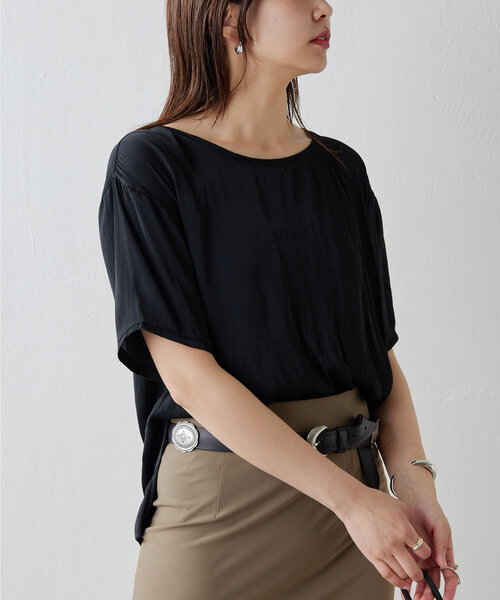 ガリャルダガランテ　ジョーゼットブラウスT ブラック GALLARDAGALANTE｜【SACHIKOコラボ】バックスリットブラウスT