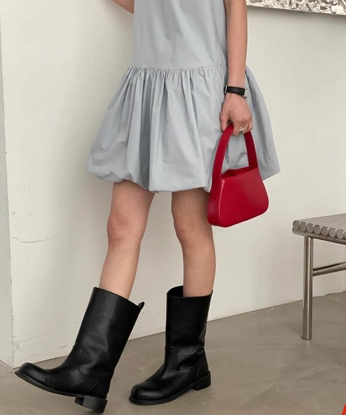 LYEON(リヨン)の「バルーンペプラムワンピース/スリーブレスミニワンピース(ワンピース・レディース・グレイッシュブルー/オフホワイト・FREE)」の3枚目の写真