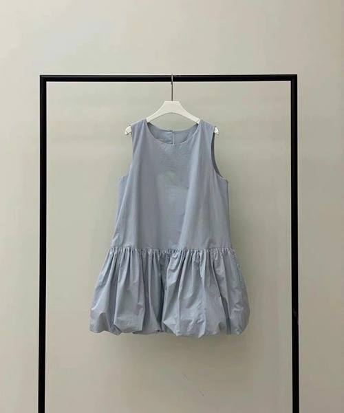 LYEON(リヨン)の「バルーンペプラムワンピース/スリーブレスミニワンピース(ワンピース・レディース・グレイッシュブルー/オフホワイト・FREE)」の5枚目の写真