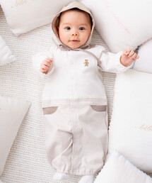 fillot de bebe reduction（フィヨデュベベルダクティオン）の「PlaXコットン配色ギンガム2WAYオール(50~75cm)（ロンパース・キッズ）」