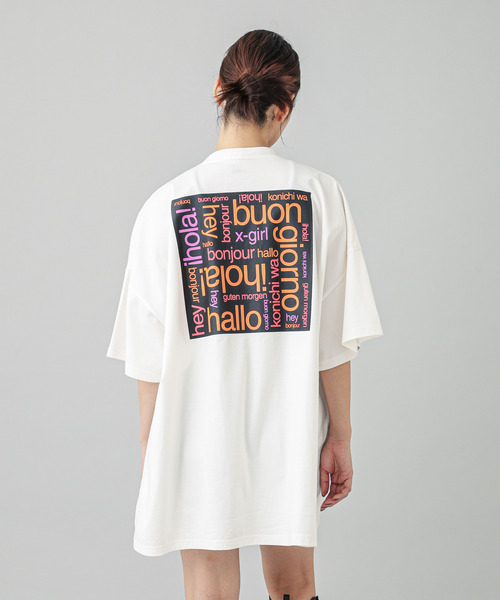 X-girl(エックスガール)の「BONJOUR LOGO S/S BIG TEE DRESS(ワンピース・レディース・ブラック/ホワイト・S/M)」の13枚目の写真