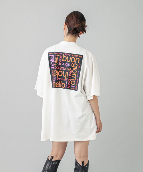 X-girl(エックスガール)の「BONJOUR LOGO S/S BIG TEE DRESS(ワンピース・レディース・ブラック/ホワイト・S/M)」の17枚目の写真