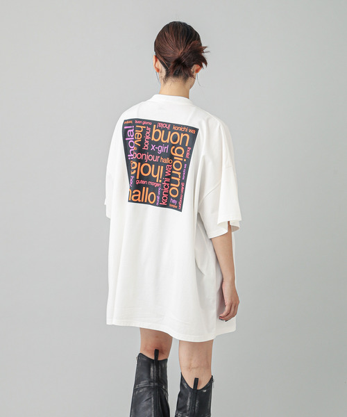 X-girl(エックスガール)の「BONJOUR LOGO S/S BIG TEE DRESS(ワンピース・レディース・ブラック/ホワイト・S/M)」の18枚目の写真