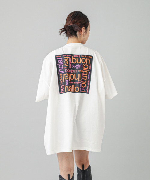 X-girl(エックスガール)の「BONJOUR LOGO S/S BIG TEE DRESS(ワンピース・レディース・ブラック/ホワイト・S/M)」の19枚目の写真