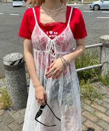 アシメデザインレースキャミワンピース
