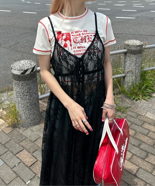 sedacle girl（セダクルガール）の「アシメデザインレースキャミワンピース（ワンピース・レディース・ブラック/オフホワイト・FREE）」の2枚目の写真