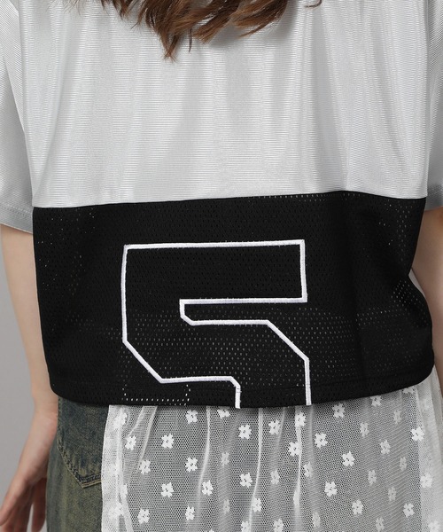 tシャツ レース切替ナンバリングユニフォームTシャツ　ショートTシャツ レディース SPINNS（スピンズ）の「半袖切替ナンバリングユニフォーム