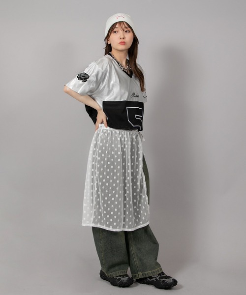 tシャツ レース切替ナンバリングユニフォームTシャツ　ショートTシャツ レディース SPINNS（スピンズ）の「半袖切替ナンバリングユニフォーム