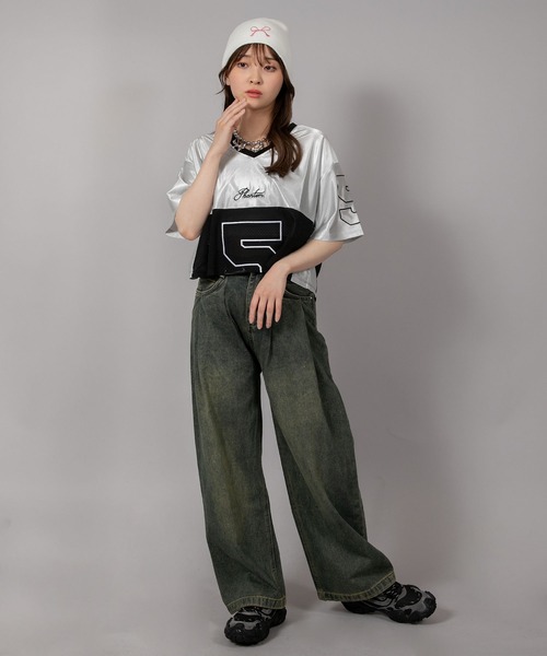 tシャツ レース切替ナンバリングユニフォームTシャツ　ショートTシャツ レディース SPINNS（スピンズ）の「半袖切替ナンバリングユニフォーム