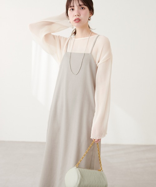 natural couture（ナチュラルクチュール）の「ドロストショートシャツ×キャミワンピース（ワンピース・レディース・ピンク/オフホワイト/チャコールグレー/サックスブルー・FREE）」の15枚目の写真