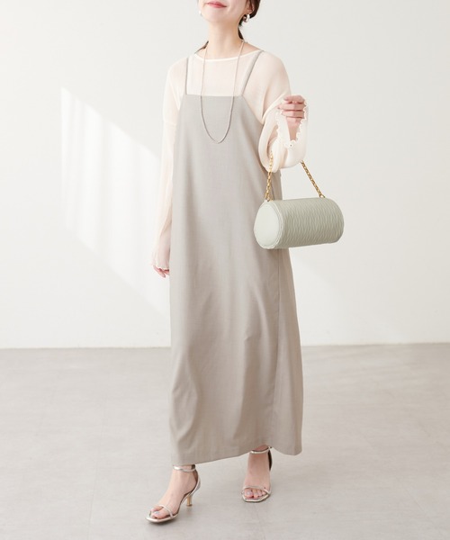 natural couture（ナチュラルクチュール）の「ドロストショートシャツ×キャミワンピース（ワンピース・レディース・ピンク/オフホワイト/チャコールグレー/サックスブルー・FREE）」の16枚目の写真