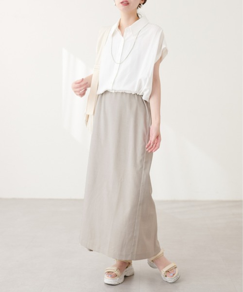 natural couture（ナチュラルクチュール）の「ドロストショートシャツ×キャミワンピース（ワンピース・レディース・ピンク/オフホワイト/チャコールグレー/サックスブルー・FREE）」の20枚目の写真