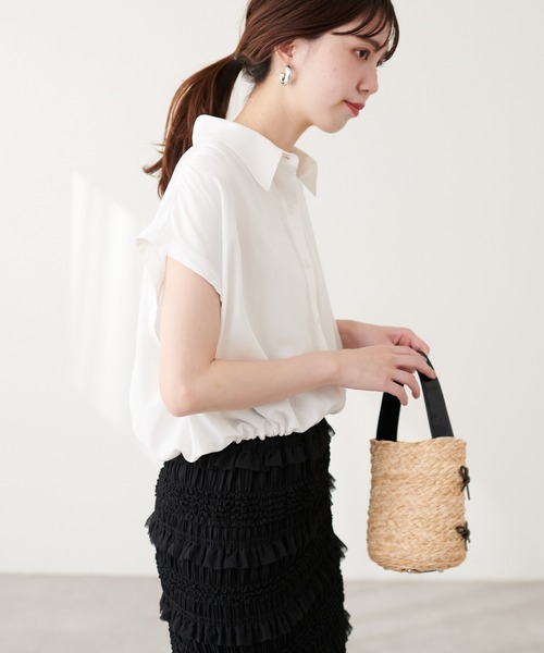 natural couture（ナチュラルクチュール）の「ドロストショートシャツ×キャミワンピース（ワンピース・レディース・ピンク/オフホワイト/チャコールグレー/サックスブルー・FREE）」の13枚目の写真