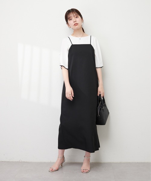 natural couture（ナチュラルクチュール）の「ドロストショートシャツ×キャミワンピース（ワンピース・レディース・ピンク/オフホワイト/チャコールグレー/サックスブルー・FREE）」の7枚目の写真