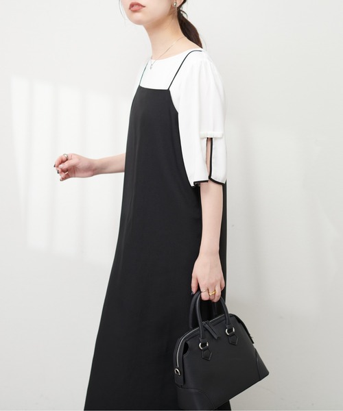 natural couture（ナチュラルクチュール）の「ドロストショートシャツ×キャミワンピース（ワンピース・レディース・ピンク/オフホワイト/チャコールグレー/サックスブルー・FREE）」の6枚目の写真