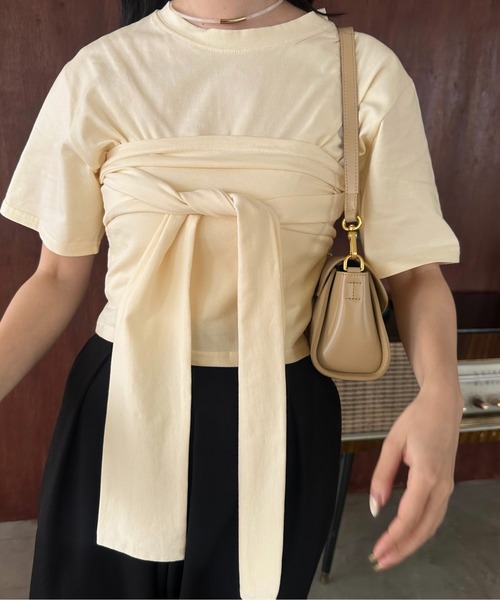 lawgy（ラウジー）の「cut ribbon bustier set tops / カットリボンビスチェセットトップス（Tシャツ/カットソー・レディース・ブラック/アイボリー・FREE）」の9枚目の写真