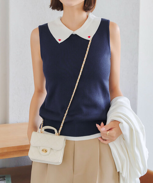 セール】ハート刺繍ノースリーブニットトップス（ニット