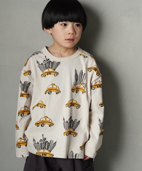 セール】イエロータクシー総柄長袖Tシャツ□80～140cm（Tシャツ
