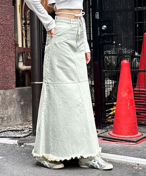 3.3 Field Trip （3.3フィールドトリップ）の「3.3 Field Trip／フリンジデニムロングスカート（デニムスカート・レディース・ブラック/ライトブルー・MEDIUM/SMALL）」の19枚目の写真