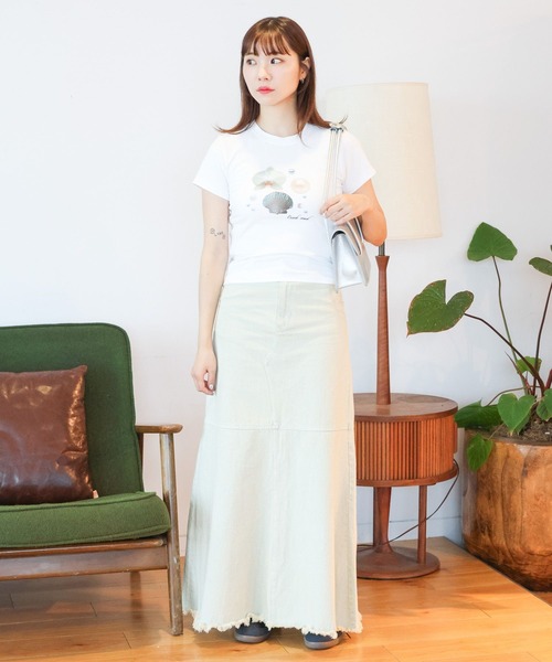 3.3 Field Trip （3.3フィールドトリップ）の「3.3 Field Trip／フリンジデニムロングスカート（デニムスカート・レディース・ブラック/ライトブルー・MEDIUM/SMALL）」の10枚目の写真