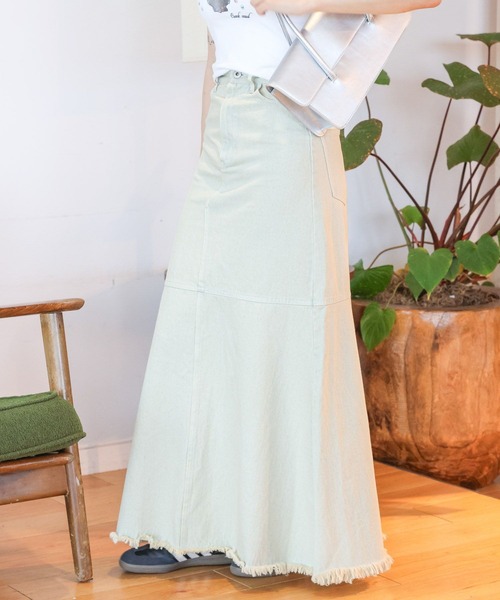 3.3 Field Trip （3.3フィールドトリップ）の「3.3 Field Trip／フリンジデニムロングスカート（デニムスカート・レディース・ブラック/ライトブルー・MEDIUM/SMALL）」の15枚目の写真