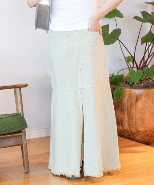 3.3 Field Trip （3.3フィールドトリップ）の「3.3 Field Trip／フリンジデニムロングスカート（デニムスカート・レディース・ブラック/ライトブルー・MEDIUM/SMALL）」の16枚目の写真