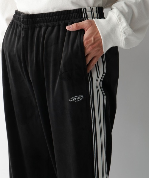 セール】サイドライン/ベロアワイドストレートトラックパンツ