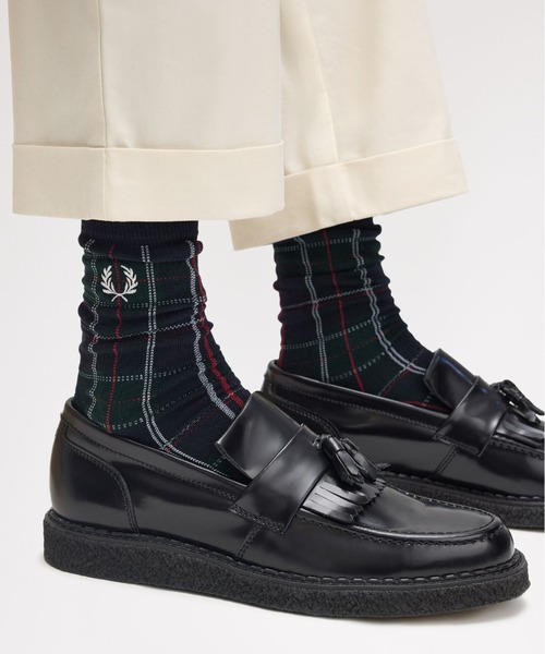 FRED PERRY（フレッドペリー）の「Tartan Socks／タータンチェックソックス（ソックス/靴下・メンズ・ネイビー/モスグリーン/ダークグリーン/マルーン/オフホワイト/イエロー/ブラウン/グリーン/レッド・6-8/4/6）」の5枚目の写真