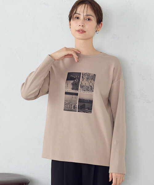 COMME CA ISM(コムサイズム)の「フォトプリント Tシャツ(長袖)(Tシャツ/カットソー・レディース・モカ/グレー/ホワイト・LARGE/MEDIUM)」の3枚目の写真
